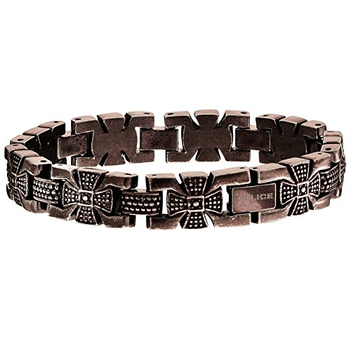POLICE PJ25711BSEBR-01-L Herren Armband CROSSGUARD Edelstahl Braun 23 cm