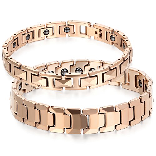 JewelryWe Schmuck 2pcs Herren Damen Armband, Wolfram Wolframcarbid, Elegant I Rechteckig Poliert Charm Link Magnetarmband Armkette, Rose Gold