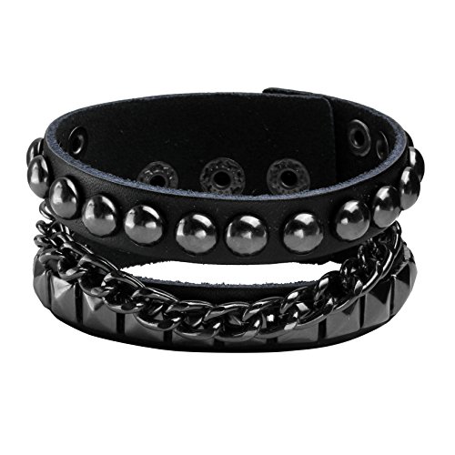 MILAKOO Hip Hop-Legierung Rivet Bullet Chain Lederarmband Bangle Two Set, 7-8inches