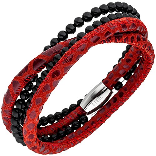  Armschmuck aus Leder rot Onyx Kugeln & 19cm Lederarmband
