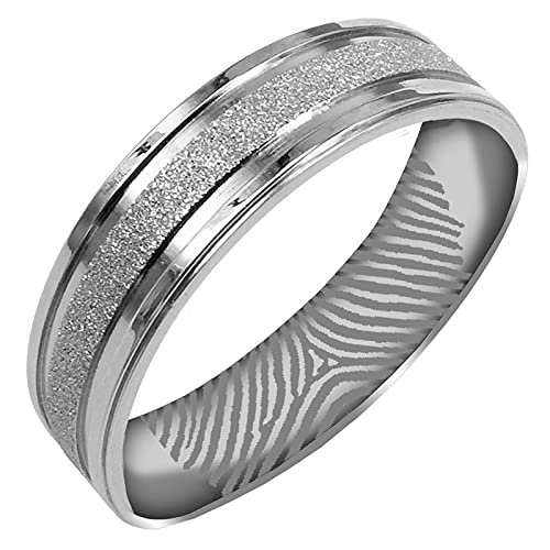 Everstone Personalisieren Fingerabdruck Gravieren Paar Ringe Eheringe, Titane Ring Hochzeit, Verlobung, Alltag, Männer Damen Partnerringe Eheringe, Größe 46 bis 77 Farbe: Platin 6MM 4MM