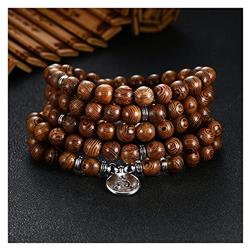 WANSHIDA QiQi Shop Natürliches Sandelholz Armband Männer Meditation Perle Armband Fit Für Frauen 108 Perlen Rosenkranz Hängende Dekoration (Metal Color : Buddha)