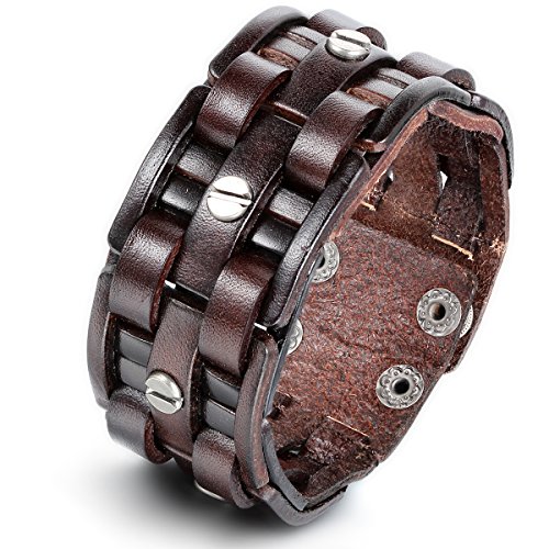 Flongo Metalllegierung Legierung Leder Armband Armreif Manschette Silber Braun Geflochten Einstellbar Verstellbaren Retro Motorradfahrer Biker Herren