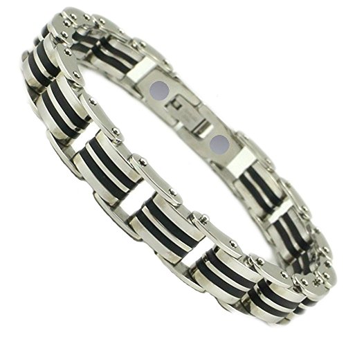 Armband Silber schwarz Energetix 4you 2140 Magnetic Monili Magnet Größe Edelstahl XL/XXL (ca. 22 cm)