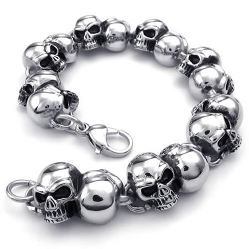 KONOV Schmuck Herren Armband, Biker Gotik Totenkopf Schädel, Edelstahl, Silber