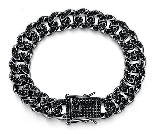 Halukakah Goldkette Herren Iced Out,Rhodiniert Schwarz 14mm Männer Armband,Goldenes,Miami Kubanische Panzerkette,20cm,Geschenk für Mann
