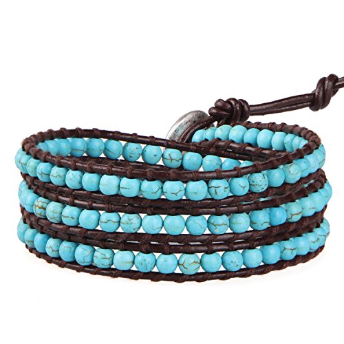 KELITCH Türkis Wickelarmbänder Gewebte Lederarmbänder Handgemachte Perlenarmbänder
