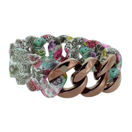Hanse-Klunker Armband Damen ORIGINAL Silikon Muster Paisley Flower, Edelstahl Bronze Frauen Mädchen Größe 18-19 cm inkl. Schmuck-Geschenk-Box