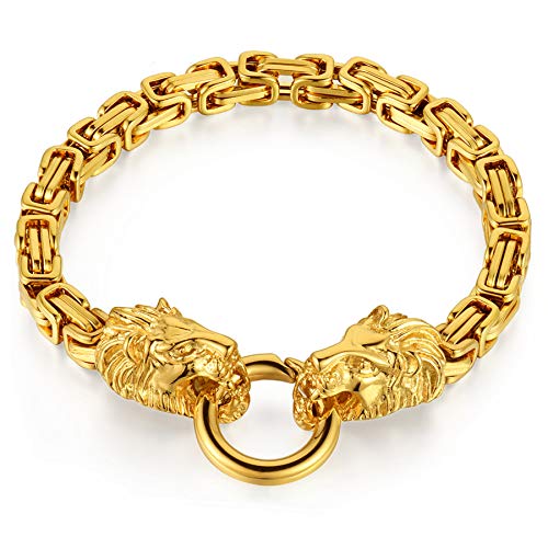 Flongo Herren Armband Männer Königskette Armreif Armkette Löwenkopf Fahrradkette Motorradkette Gold Biker Herren-Accessoires