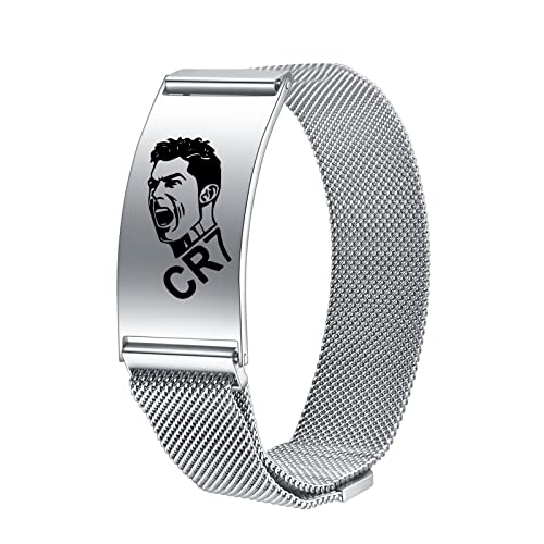 AITENME CR7 Armband Personalisiert Cristiano Ronaldo Herren Edelstahl Fußball Star Design Inspirierend Verstellbare Armbänder Geschenk für Fußballfans Mädchen Jungen Fussballerin Silber