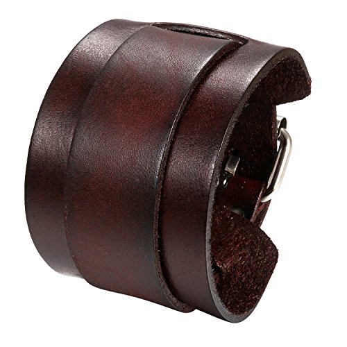 Flongo Lederarmband, Groß Breite Leder Echtleder Armreif Lederarmband Manschette Gürtel Braun Punk Rock Biker Motorradfahrer Einstellbar Verstellbar Accessoires
