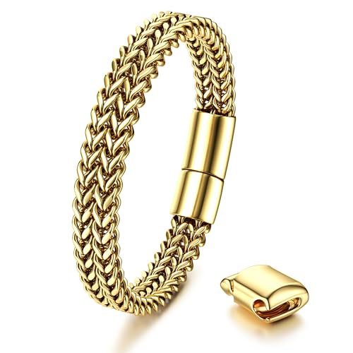 Dochais Armband für Herren Edelstahl Magnetschnalle Verlängerungsschnalle, Männer Franco Kette, Herren Armbänder Schwarz, Silber & Gold Herrenarmband Modeschmuck 10mm Breit/22.5CM Lang