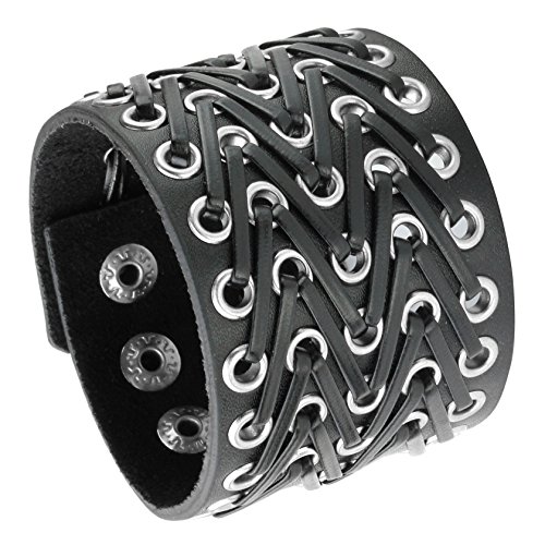 MILAKOO Spike Punk Rock Schwarzes Lederarmband, verstellbar, Druckknopf, Unisex