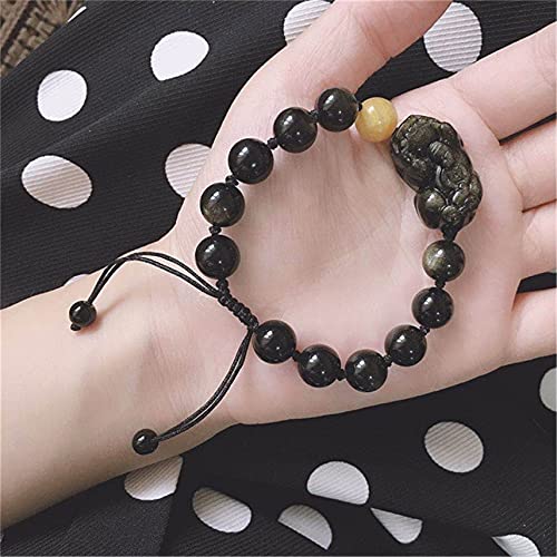 Perlenarmbänder, Schutzarmbänder for Männer und Frauen, Pixiu/Piyao Buddha-Perlenarmbänder, verstellbar, natürlicher goldener Obsidian-Edelstein, Heilenergie-Armband, Feng Shui-Reichtumsarmband for Fr