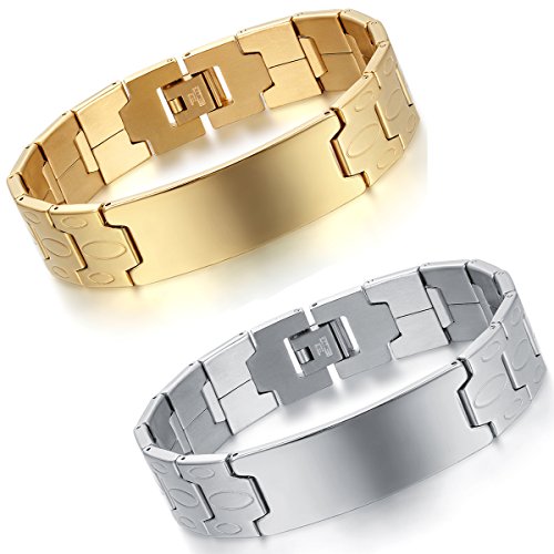 Flongo 2 Stückes Groß Breit Edelstahl Armband Armreif Link Handgelenk Silber Gold Glänzend Polisched Charme Herren