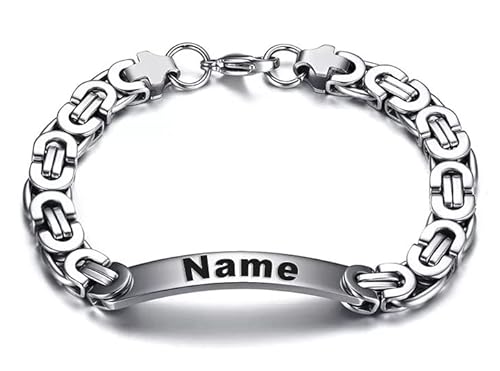 Herren Armband mit Gravur | Personalisierbares Herrenarmband mit Gravur | Persönliche Namensgravur Edelstahlarmband Buchstabenarmband Männergeschenke Königsarmband Silber 8mm Männer Geschenk