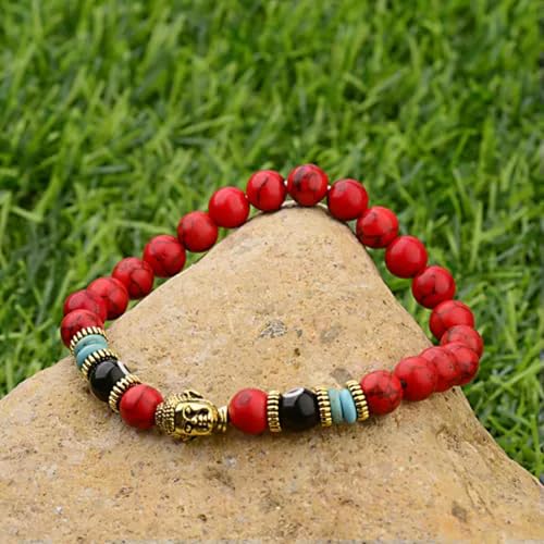 12 Stile Hamsa-Augen-Perlen, goldene Buddha-Perlen-Armbänder für Herren und Damen, Schmuck-Stil 2, roter Stein