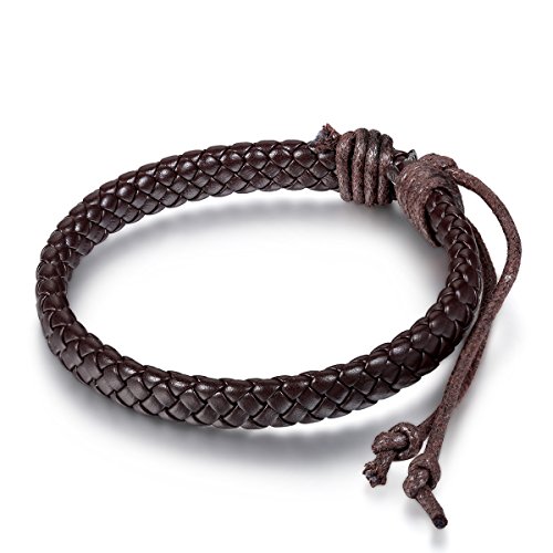 JewelryWe Schmuck Unisex Lederarmband, Geflochten Leder Armband Armreif, für Herren Damen, Braun, mit Geschenk Tüte