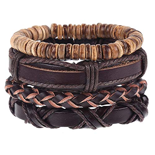 shuaiguo Herrenarmband Armband Geflochten Mehrschichtig Einfache Vintage Lederarmbänder Schmuck Viele Armbänder/Fußkettchen (Color : Brown, Size : One Size)