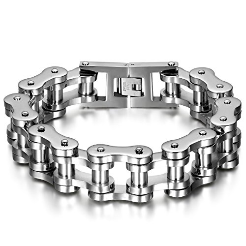 JewelryWe Schmuck Herren Männer Armband, Herrschsüchtige große breite schwere Motorradfahrer Armreif Freundschaftsarmband, Edelstahl, Silber