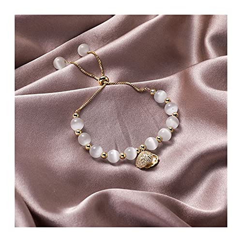 HONGYAN Armband Modeschmuck Natürliche Opal Perlen Perlen Kupfer Inlaid Zirkon Shell Pearl Weibliche Armband (Metal Color : Reddish Brown)