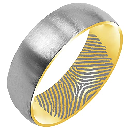 Everstone Personalisieren Fingerabdruck Gravieren Paar Ringe Eheringe, Titane Ring Hochzeit, Verlobung, Alltag, Partnerringe, Größe 46 bis 77 Zweifarbige Farbe: Gelbgold & Platin 7MM 5MM & 3MM