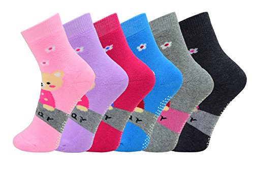 HighClassStyle 6 Paar Mädchen Thermo Socken mit ABS Warme Kinder Strümpfe 93% Baumwolle Bunt + Silikon Armband A.N14 (32-36)