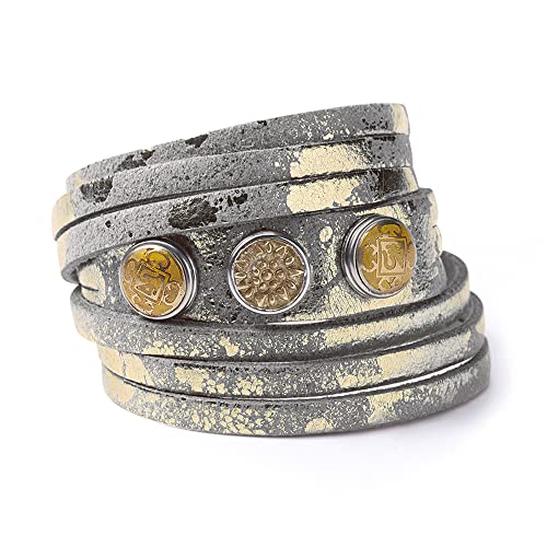 Noosa petite Damen Armband Leder multi wrap stone gold foil (grau), Größe:S