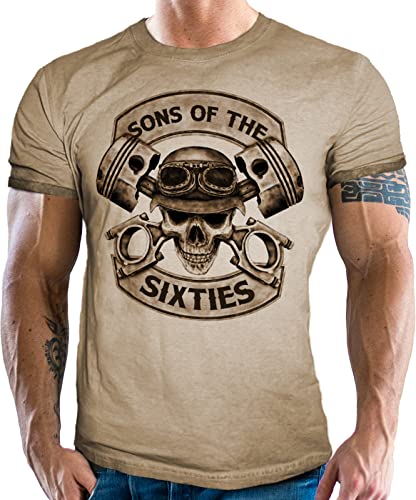 Vintage Retro Biker T-Shirt im Used Look - Sons of The Sixties - Für Motorradfahrer zum 60. Geburtstag