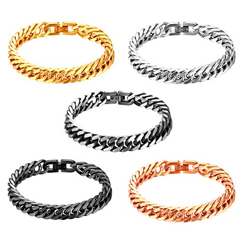 JewelryWe Schmuck 5pcs Herren Armband Edelstahl Panzerkette Armband schwer Glieder Link Kettenarmband 21CM Armkette Armreif Silber Gold Rosegold Schwarz Grau