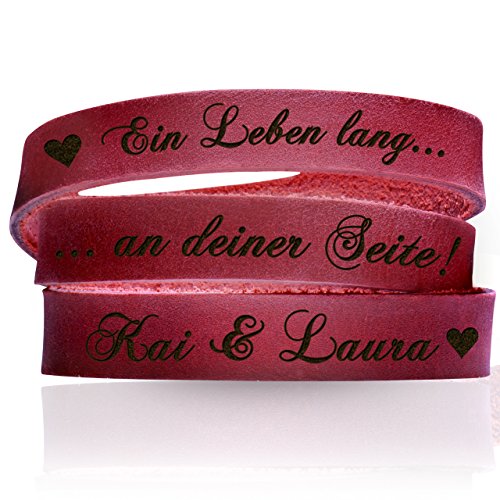 schenkYOU® Wickelarmband mit Gravur gestalten - Echt Lederarmband FARBE BORDEAUX | ROT mit Ihrem Wunschtext graviert - Partnerschmuck als individuelle Geschenkidee für Weihnachten