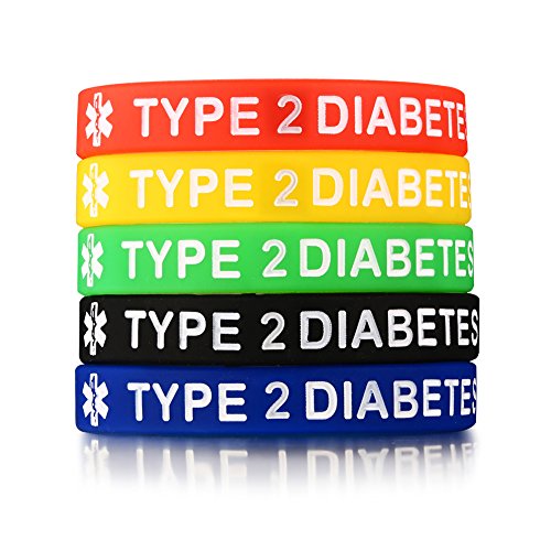 MP 5 PCS Silikon Typ 2 Diabetes Medical Alert ID-Armband Handgelenk Notfall, 5 Farben