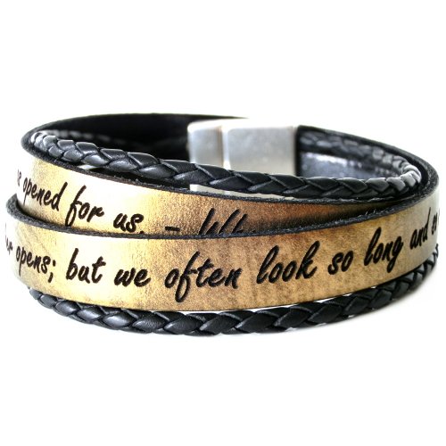 area17 Gravur Lederarmband altgold metallic mit geflochtener Schnur und Magnetverschluss -2-Fach gewickelt mit Wunsch Gravur