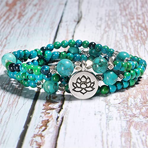 XXXXW Armbänder für Damen 4mm Natürliche Stein Stretchy Frauen Armband Mode 108 Lotus Yoga Multi Layer Armbänder Femme Schmuck