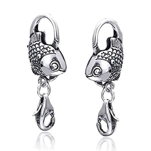 MATERIA Karabinerverschluss Fisch 925 Silber antik zum Wechseln für Armbänder und Ketten #1348