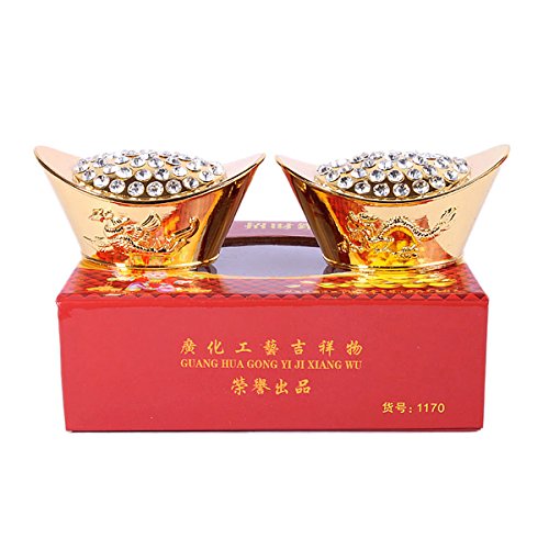 Set 2 Feng Shui Diamant Gold Sycee/Barren mit rotem Mxsabrina-Armband K1042