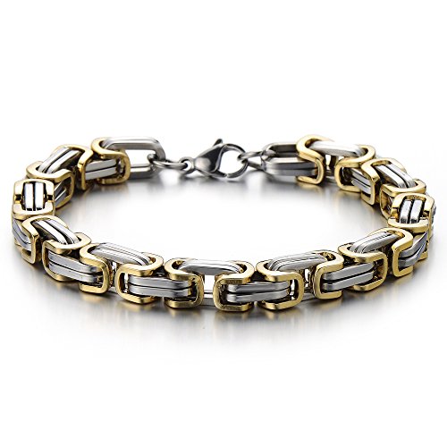 COOLSTEELANDBEYOND Maskulinen Stil Edelstahl Gliederarmband Geflochten Armband für Herren Gold Silber Zwei Töne Poliert
