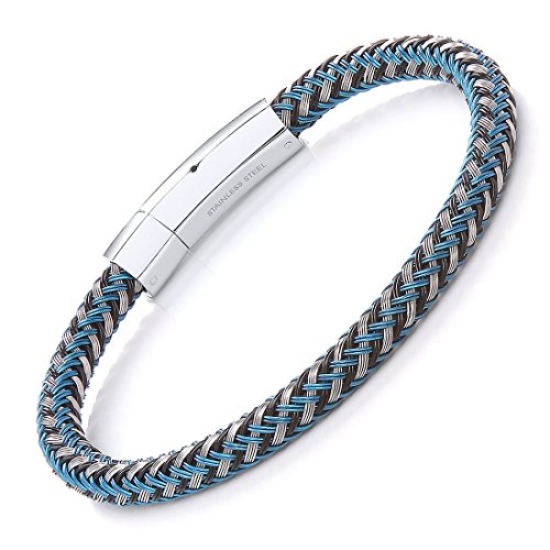 Theia Unisex Edelstahl Gummi und Drahtarmband Blau, Schwarz und Silber