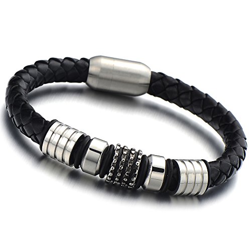 COOLSTEELANDBEYOND Herrenarmband Leder-Armband Geflochtenes Schwarz Echtes Leder Armreif mit Magnetverschluss