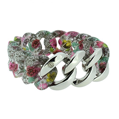Hanse-Klunker Armband Damen ORIGINAL Silikon Muster Paisley Flower, Edelstahl Silber Frauen Mädchen Größe 19-20 cm inkl. Schmuck-Geschenk-Box
