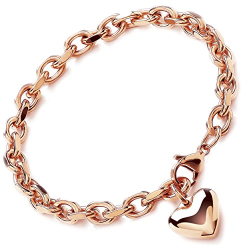 Theia Herren Edelstahl Rolokette Herz Anhänger mit Armband 23cm Rotgold