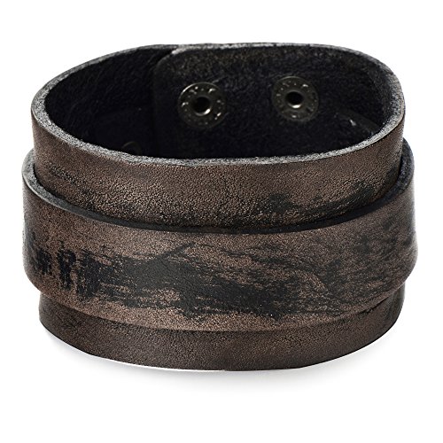 COOLSTEELANDBEYOND Metall Braun Herren Lederarmband Große Echtes Leder Schweißband mit Druckknöpfe