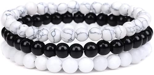 HEYONA Armband for Frauen, Freundschaftsarmband, Armbänder for Frauen, 3 Teile/Set, 6 mm, natürliches Weiß, Türkis, Perlenarmband, stapelbar, geschichtete Armbänder, Freundschaftsarmband, verstellbar