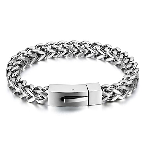 JewelryWe Schmuck, Punk Rock Stil schwer Gross Armkette, Partnerarmband Armreif Silber 21cm 8mm Breite