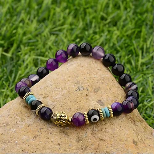 12 Stile Hamsa-Augen-Perlen, goldene Buddha-Perlen-Armbänder für Herren und Damen, Schmuck-Stil 2, lila Achat