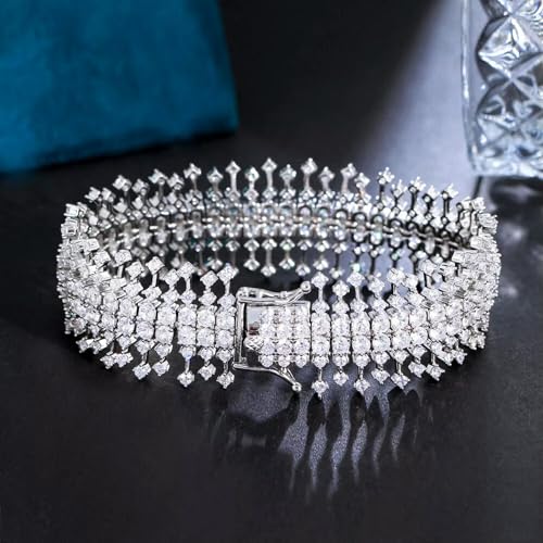 Klobiges, breites Armband mit Zirkonia, Weißgold plattiert, Schmuckzubehör