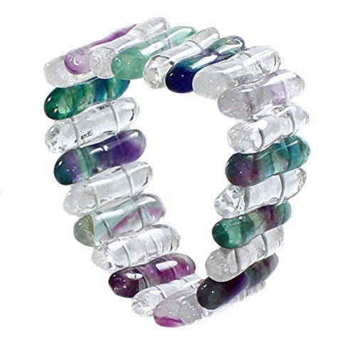 budawi® - Fluorit/Bergkristall Armband gewellt mit Stretch-Nylonfaden, Armschmuck mit Edelsteinen, Edelstein Armband