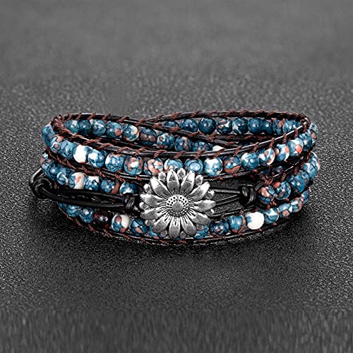 LCCDSD Boho-Armbänder 3 Strang Leder Seil Perlen Wrap Armband Blume Knopf Einstellbare Freundschaft Armbänder Paar Für Luxus Schmuck Tik Tok Perlen (Metal Color : A)
