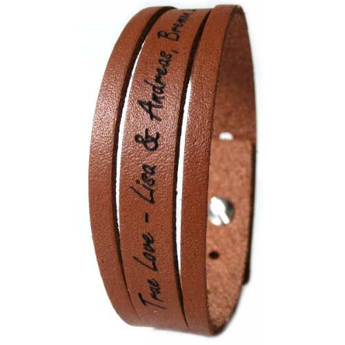 area17 Gravur Lederarmband geschlitzt 1,7cm Cognac - Inklusive Wunsch Gravur