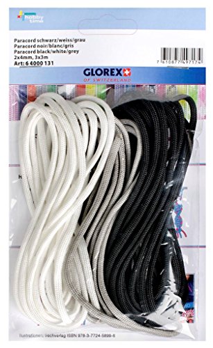 Glorex 6 4000 131 – Paracord 2 x 4 mm, 3 x 3 m, Schwarz/Weiß/Grau